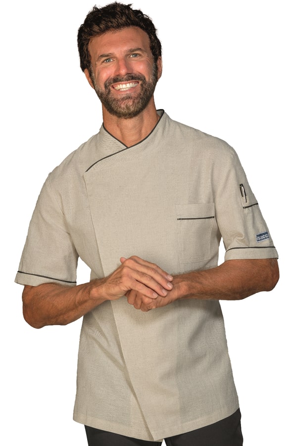 Giacca cuoco Lino e profili neri 059979