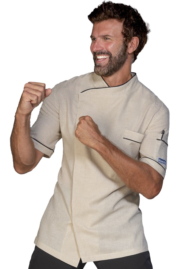 Giacca cuoco Lino e profili neri 059979