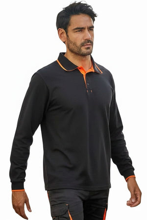 Polo lavoro manica lunga nera arancio