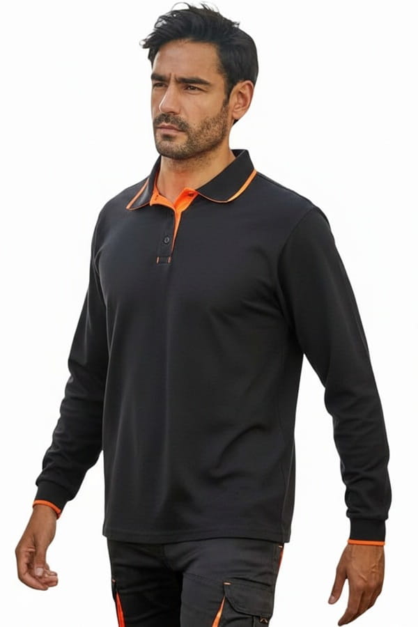 Polo lavoro manica lunga nera arancio