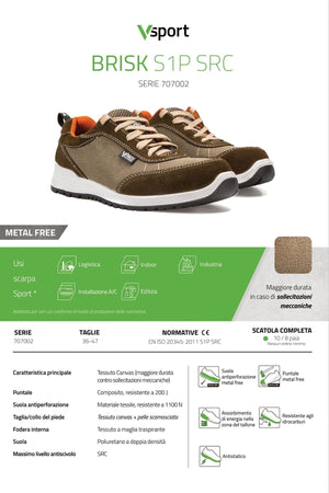 Scarpe Brisk S1P SRC in tessuto Canvas Marroni
