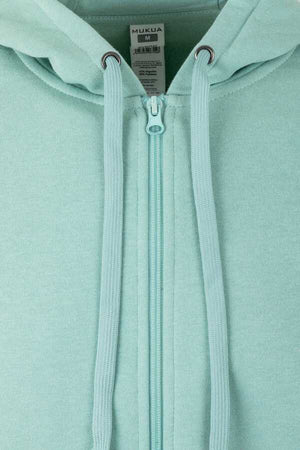 Felpa Unisex Mukua Byron Zip intera e Cappuccio Verde Acqua