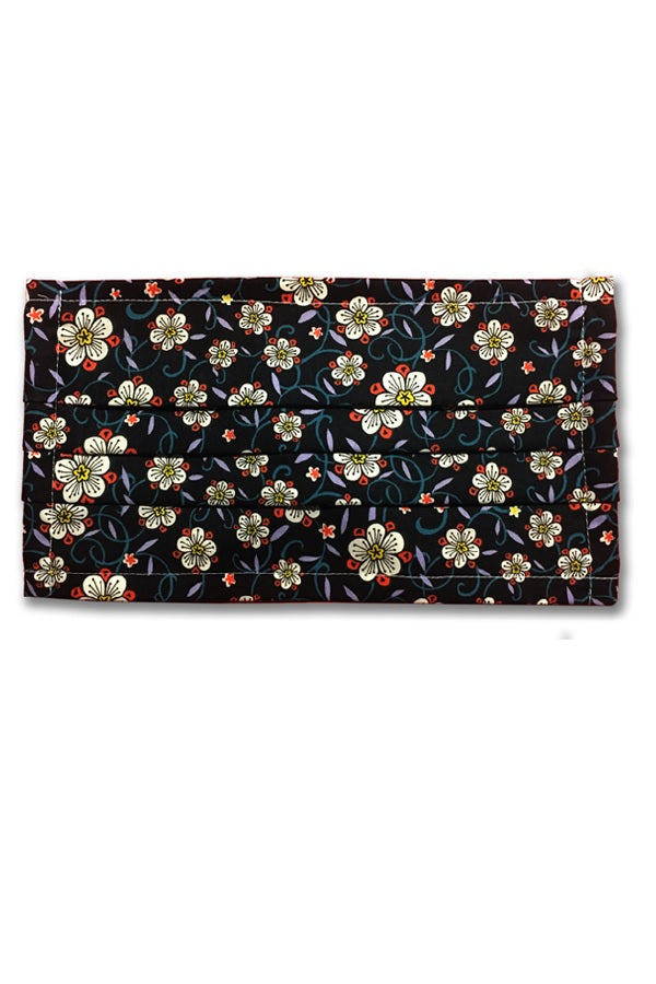 Mascherina in cotone doppio Fantasia fiori nera - ITALIADIVISE