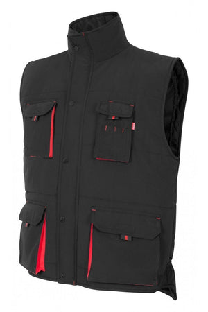 Gilet trapuntato bicolore multitasche Nero e rosso