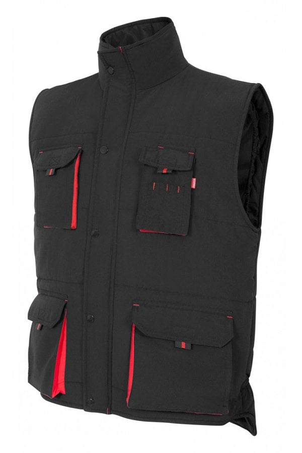 Gilet trapuntato bicolore multitasche Nero e rosso