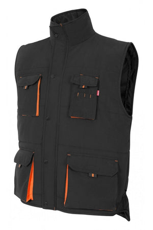 Gilet trapuntato bicolore multitasche Nero e arancio