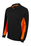 Polo bicolor a maniche lunghe nera e arancio