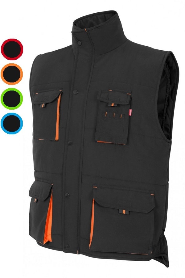 Gilet trapuntato bicolore multitasche Nero