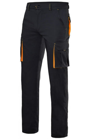 Pantaloni bicolore Neri Arancio Stretch multitasche