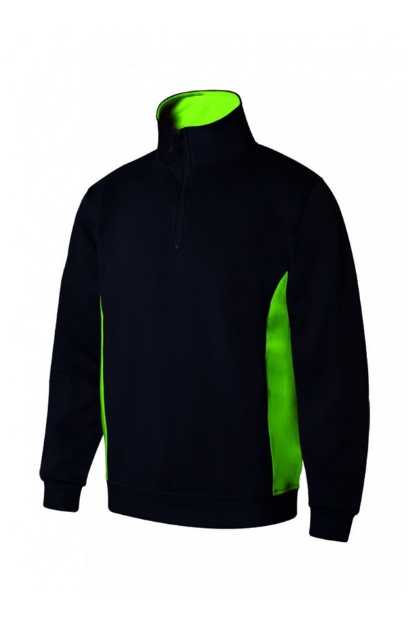 Felpa bicolore con Zip collo nera e verde