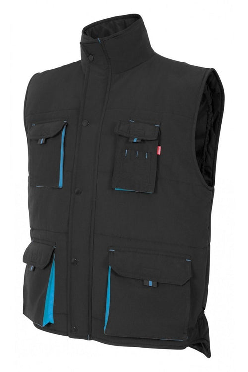 Gilet trapuntato bicolore multitasche Nero e azzurro
