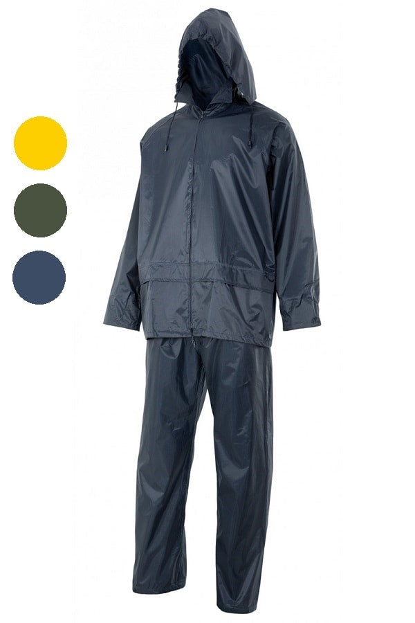 Vestito anti-pioggia due pezzi con cappuccio nascosto