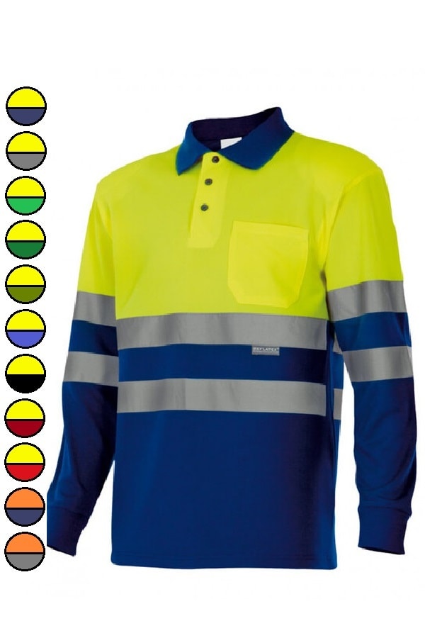 Polo bicolore alta visibilità Maniche Lunghe