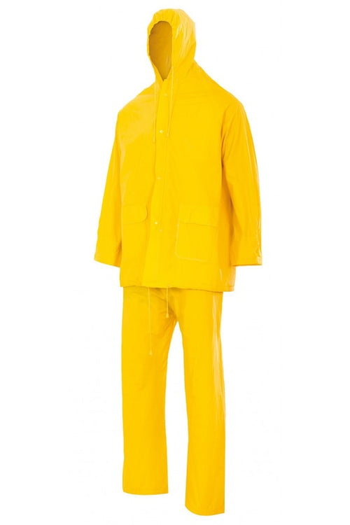 Vestito anti-pioggia due pezzi con cappuccio giallo