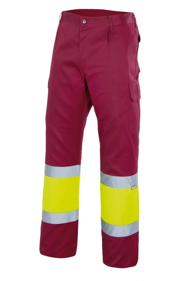 Pantaloni ad alta visibilità bordeaux giallo
