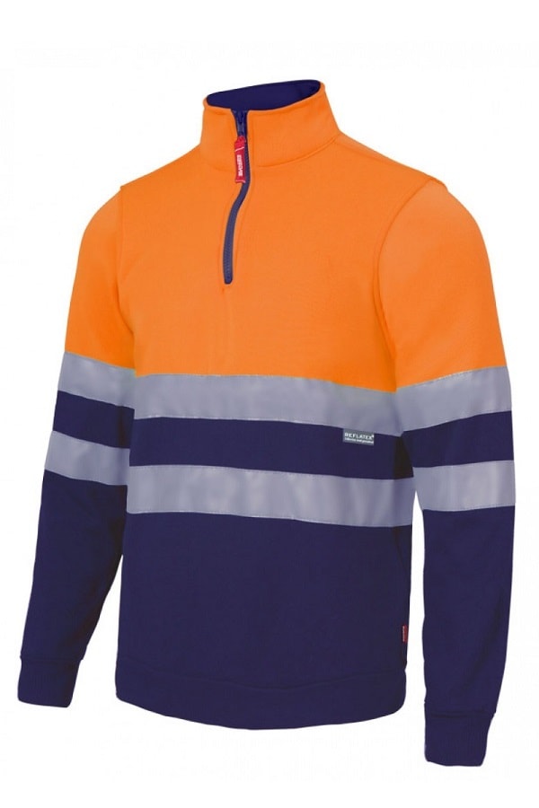 Felpa alta visibilità Zip Collo arancio blu marino