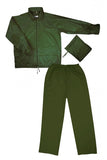 Vestito anti-pioggia due pezzi con cappuccio nascosto verde