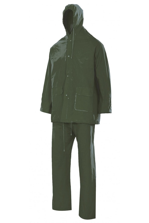 Vestito anti-pioggia due pezzi con cappuccio verde