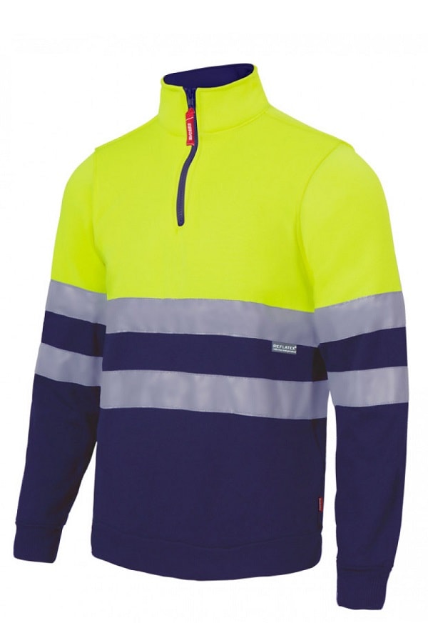 Felpa alta visibilità Zip Collo gialla blu marino