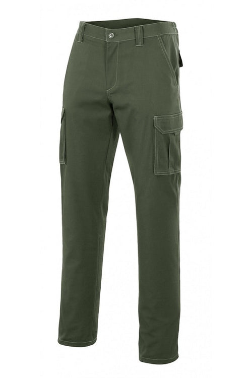 Pantaloni multitasche Slim in polycotone Verdi militare