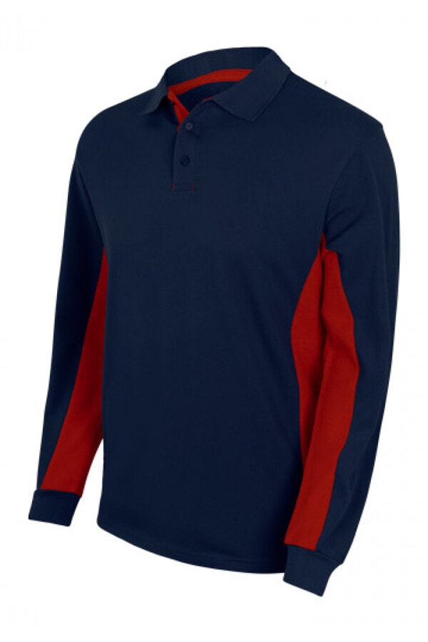 Polo bicolor a maniche lunghe blu e rosso