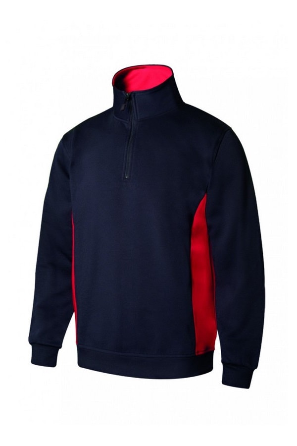 Felpa bicolore con Zip collo blu e rossa
