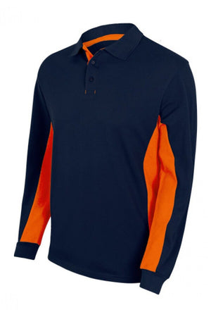 Polo bicolor a maniche lunghe blu e arancio