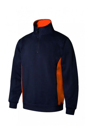 Felpa bicolore con Zip collo blu e arancio