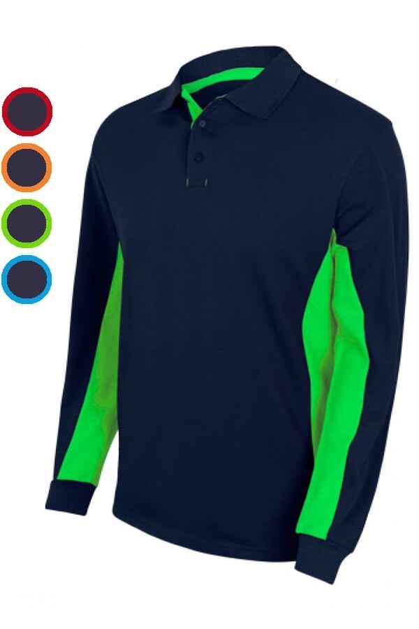 Polo Blu Navy bicolor unisex a maniche lunghe