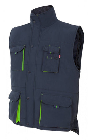 Gilet trapuntato bicolore multitasche Blu e verde