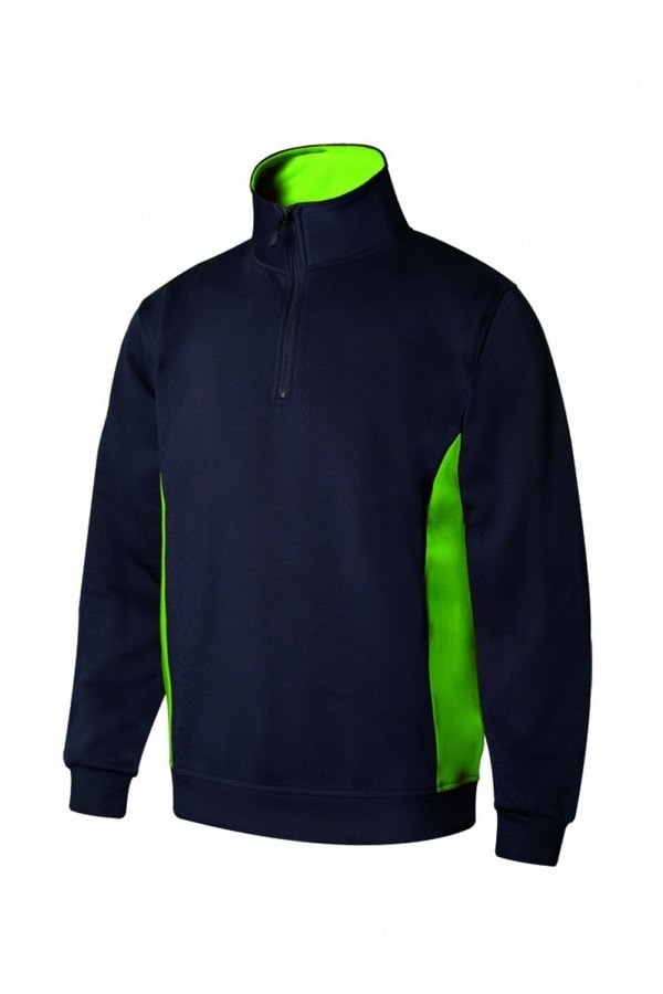 Felpa bicolore con Zip collo blu e verde