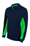 Polo bicolor a maniche lunghe blu e verde