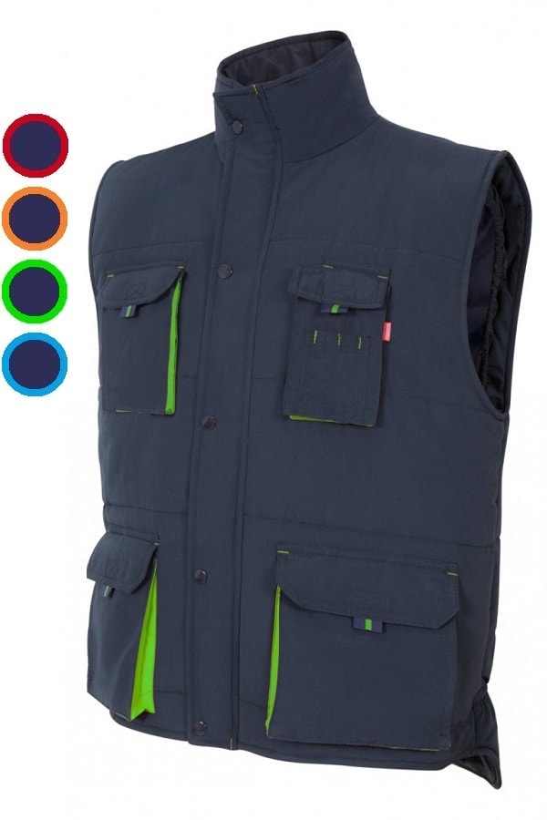 Gilet trapuntato bicolore multitasche Blu