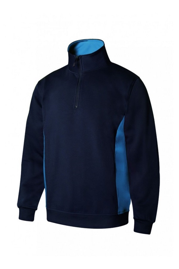 Felpa bicolore con Zip collo blu e azzurra