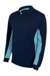 Polo bicolor a maniche lunghe blu e azzurro