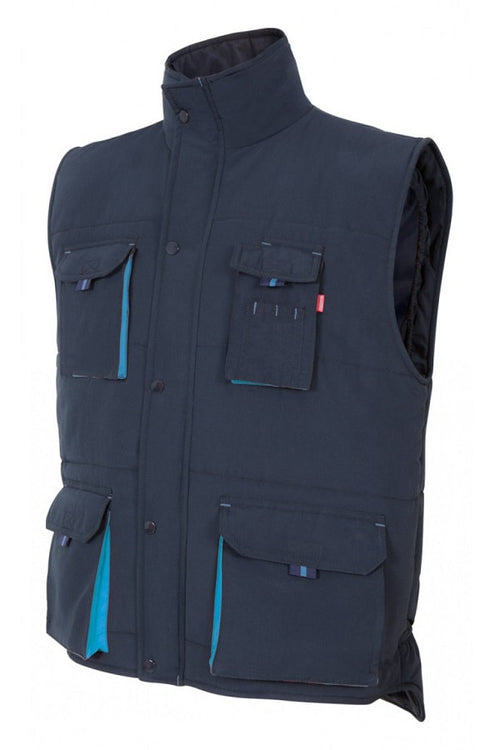Gilet trapuntato bicolore multitasche Blu e azzurro