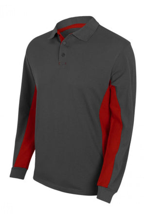 Polo bicolor a maniche lunghe grigia e rossa