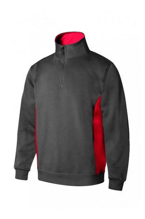 Felpa bicolore con Zip collo grigia e rossa
