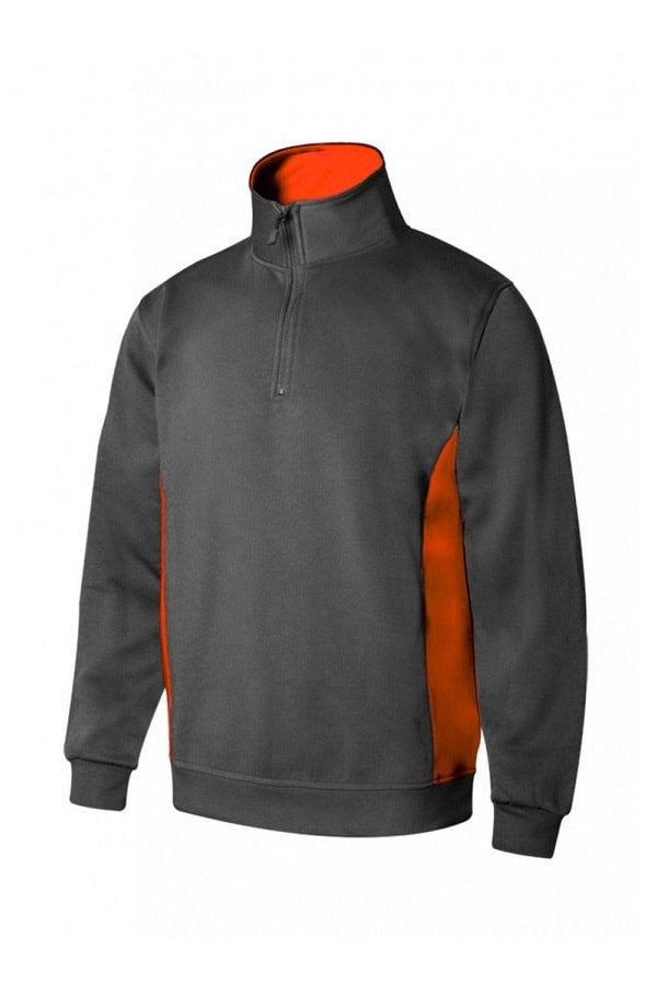Felpa bicolore con Zip collo grigia e arancio