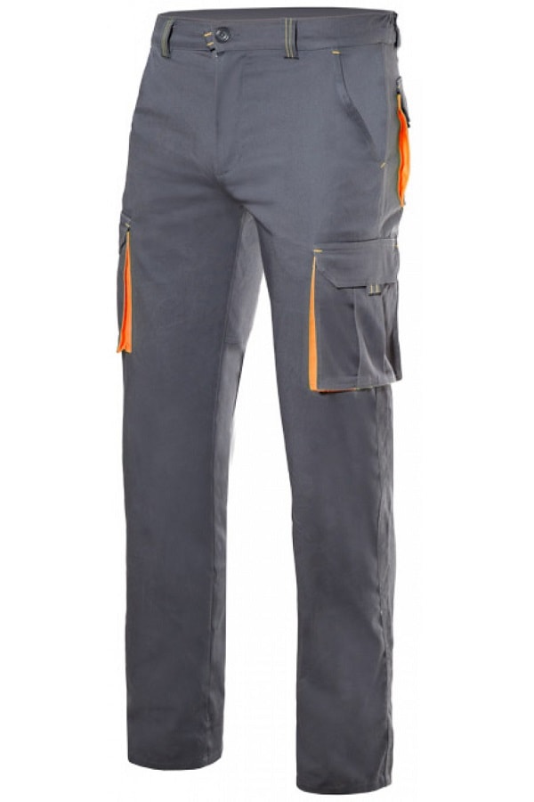 Pantaloni bicolore Grigi Arancio Stretch multitasche