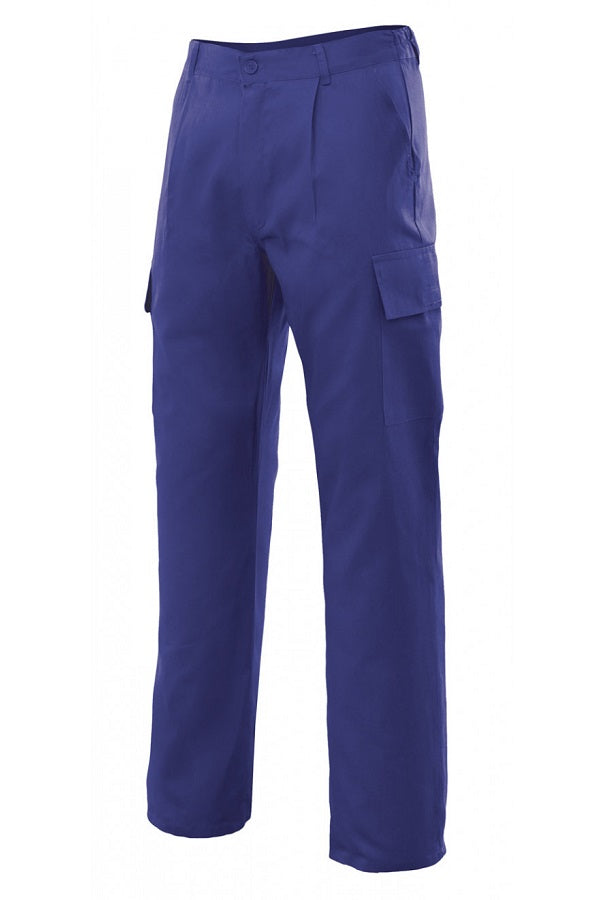 Pantaloni multitasche in polycotone bluette