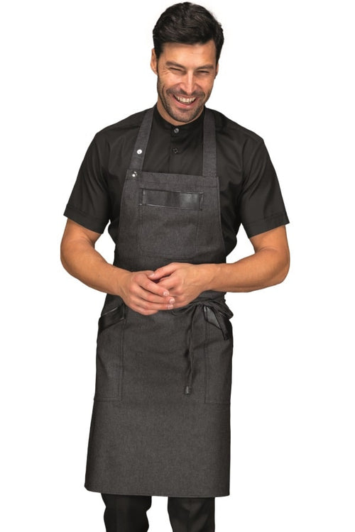 Grembiule Oregon black jeans con inserti ecopelle